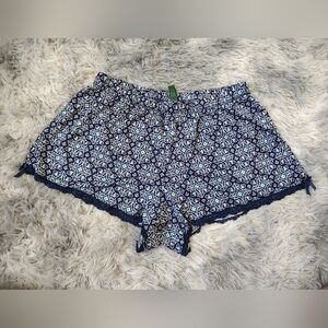 Laura Ashley Women's Medium Blue Pattern Sleep Shorts Lace Trim & Bow Detail